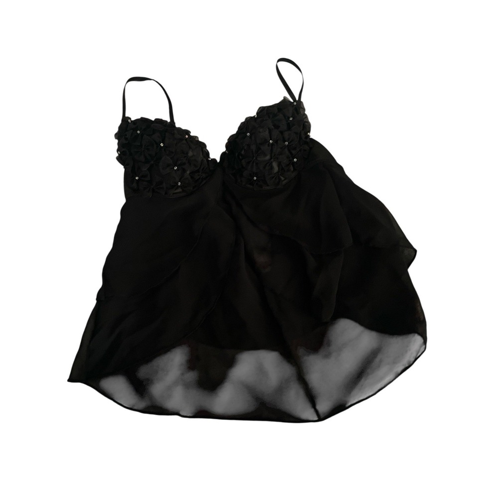 Delicates Lg Black Underwire Adjustable Straps Bows Rhinestones